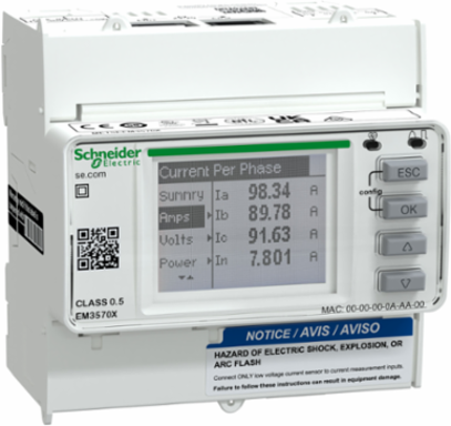 DIN rail meter, PowerLogic EM3570, Ethernet, LVDC, LVCT input