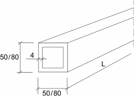 Square Tube 50 mm x 2 Meter, Extruded Steel, Gray RAL 7035