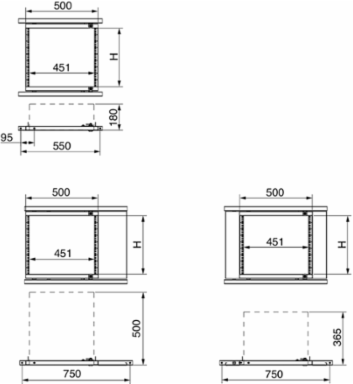19 Inch Partial Swing Rack, 868 mm Height, 18 Units, Steel, Zinc Coated