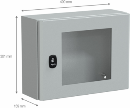 Wall Mounted Steel Enclosure 300x400x150mm, IP66, IK08, Glass Door