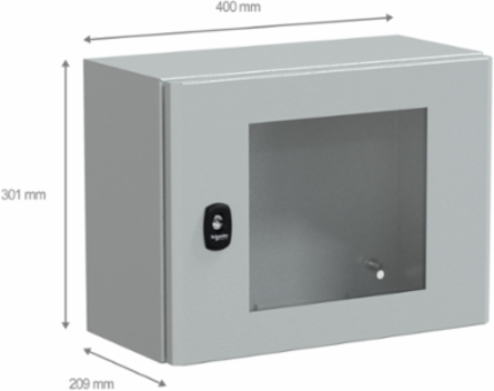 Wall Mounted Steel Enclosure, 300x400x200mm, IP66, IK08, Glass Door