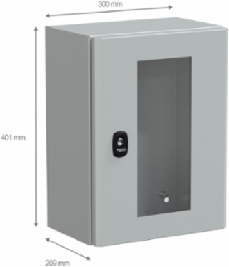Wall Mounted Steel Enclosure 400x300x200mm, IP66, IK08, Glass Door