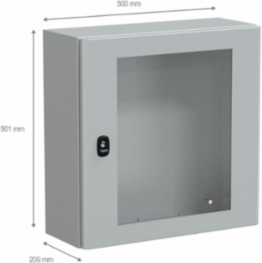 Wall Mounted Steel Enclosure 500x500x200mm IP66 IK08 Transparent Door