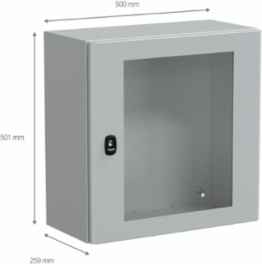 Wall Mounted Steel Enclosure 500x500x250mm, IP66, IK08, Transparent Door