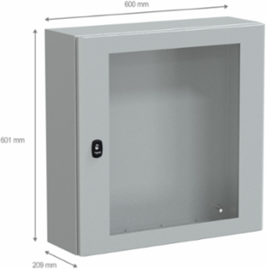 Wall Mounted Steel Enclosure, 600x600x200mm, IP66, IK08, Glass Door