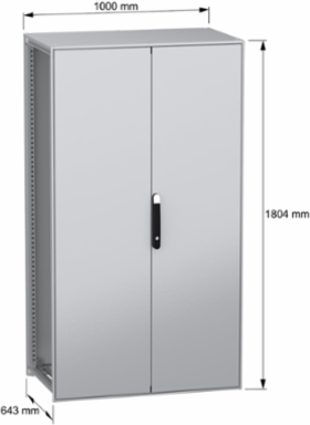 Floor standing modular electrical enclosure, PanelSeT SFN, decarbonized steel, 1800x1000x600mm, 2 doors, IP55