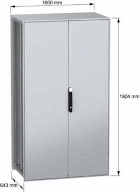 Floor standing modular electrical enclosure, PanelSeT SFN, decarbonized steel, plate, 1800x1000x600mm, 2 doors, IP55