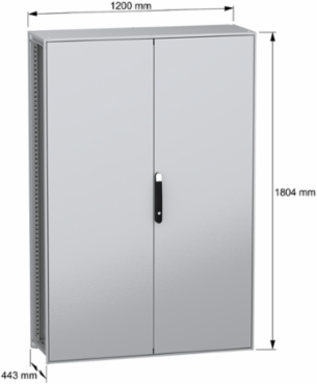 Floor standing modular electrical enclosure, PanelSeT SFN, decarbonized steel, plate, 1800x1200x400mm, 2 doors, IP55