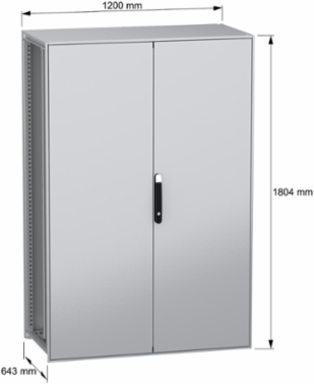Floor standing modular electrical enclosure, PanelSeT SFN, decarbonized steel, plate, 1800x1200x600mm, 2 doors, IP55