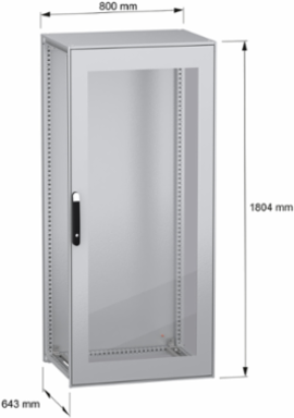 Floor standing modular electrical enclosure, PanelSeT SFN, decarbonized steel, glazed door, 1800x800x600mm, IP55