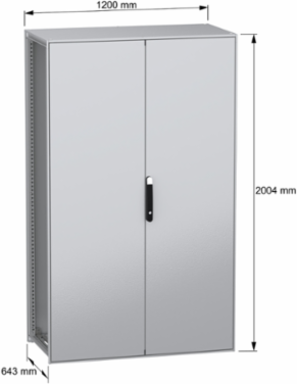Floor standing modular electrical enclosure, PanelSeT SFN, decarbonized steel, 2000x1200x600mm, 2 doors, IP55