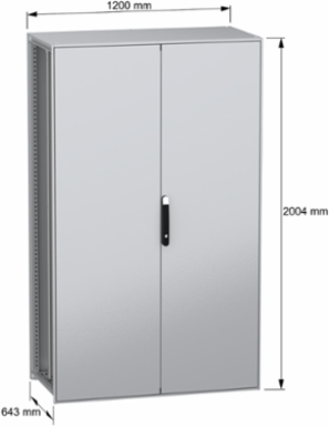 Floor standing modular electrical enclosure, PanelSeT SFN, decarbonized steel, plate, 2000x1200x600mm, 2 doors, IP55