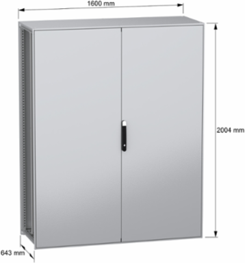 Floor standing modular electrical enclosure, PanelSeT SFN, decarbonized steel, plate, 2000x1600x600mm, 2 doors, IP55