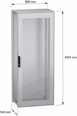 Floor standing modular electrical enclosure, PanelSeT SFN, decarbonized steel, glazed door, 2000x800x500mm, IP55
