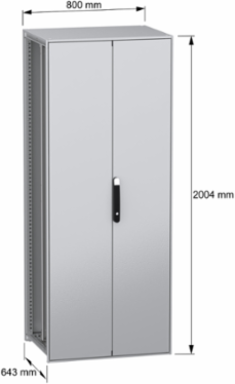 Floor standing modular electrical enclosure, PanelSeT SFN, decarbonized steel, plate, 2000x800x600mm, 2 doors, IP55