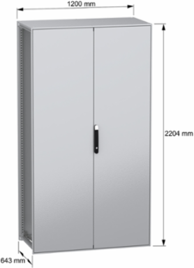 Floor standing modular electrical enclosure, PanelSeT SFN, decarbonized steel, 2200x1200x600mm, 2 doors, IP55