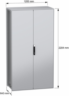 Floor standing modular electrical enclosure, PanelSeT SFN, decarbonized steel, plate, 2200x1200x600mm, 2 doors, IP55