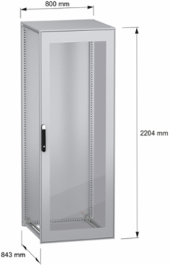 Floor standing modular electrical enclosure, PanelSeT SFN, decarbonized steel, glazed door, 2200x800x800mm, IP55