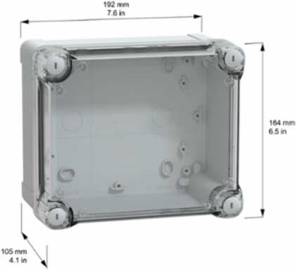 Thalassa TBP IP66 IK08 Grey Polycarbonate Enclosure 192mm H x 164mm W x 105mm D