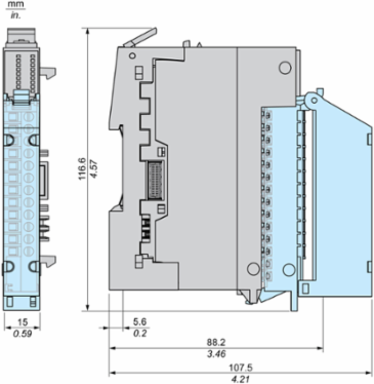 Analog Output Module + Base, 4 Out, Current, Voltage, Hardened, Modicon Edge I/O NTS