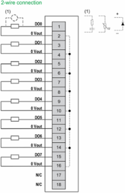 Discrete Output Module + Base, 8 Out, 24V DC, 500mA, Source, Protected, 1/2 Wires, Modicon Edge I/O NTS