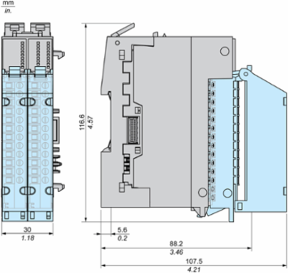 High Speed Counter Module + Base, 1 Incremental In, 24V DC, 250kHz, 2 In, 4 Out, Hardened, Modicon Edge I/O NTS