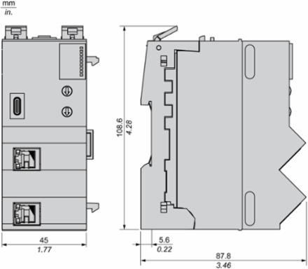 Network Interface Module + Base + Termination, EtherNet/IP, Modbus TCP, 100Mbps, 2 RJ45, Hardened, Modicon Edge I/O NTS