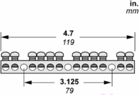 Loadcentre Equipment Ground Bar Assembly, 12 Connectors, 119 mm Bar Length
