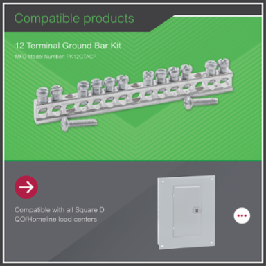 Loadcentre Equipment Ground Bar Assembly, 12 Connectors, 119 mm Bar Length