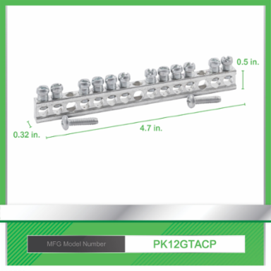 Loadcentre Equipment Ground Bar Assembly, 12 Connectors, 119 mm Bar Length