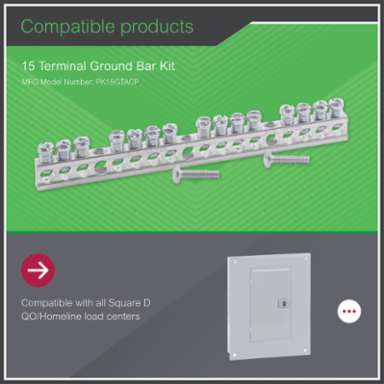 QO Loadcentre Equipment Ground Bar Assembly, 15 Connectors, 0.312 Inch Depth