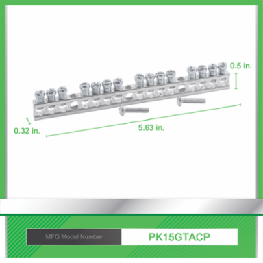 QO Loadcentre Equipment Ground Bar Assembly, 15 Connectors, 0.312 Inch Depth