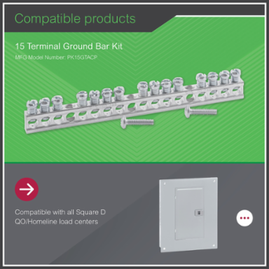 QO Loadcentre Equipment Ground Bar Assembly, 15 Connectors, 0.312 Inch Depth