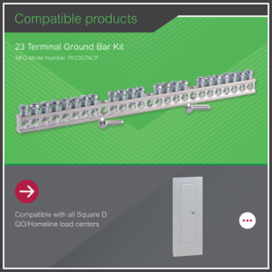 Loadcentre Equipment Ground Bar Assembly, 23 Connectors, 206 mm Length