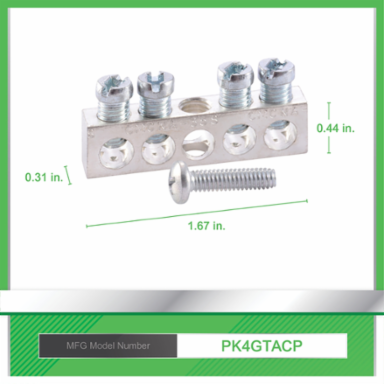 QO Load Center Ground Bar Kit, 1.67 Inch Length, 4 Connectors