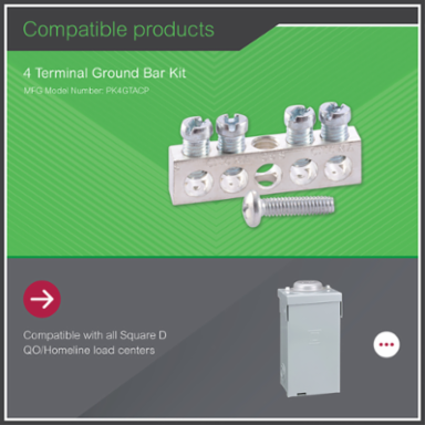 QO Load Center Ground Bar Kit, 1.67 Inch Length, 4 Connectors