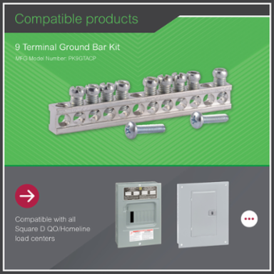 Loadcentre Equipment Ground Bar Assembly with 9 Connectors, 96 mm Length