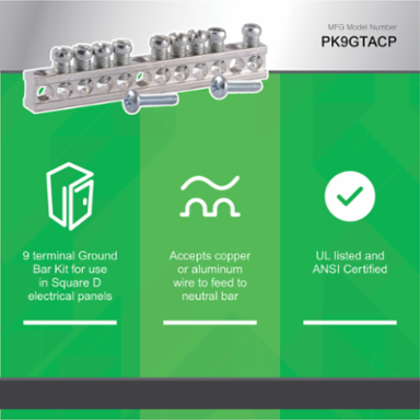 Loadcentre Equipment Ground Bar Assembly with 9 Connectors, 96 mm Length