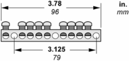 Loadcentre Equipment Ground Bar Assembly with 9 Connectors, 96 mm Length