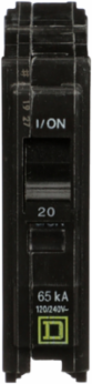 Mini Circuit Breaker, 1 Pole, 20A, 120/240VAC, 65kA Breaking Capacity