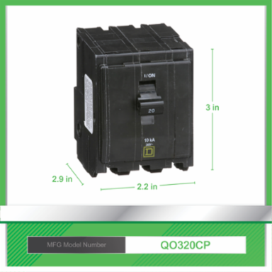 Mini Circuit Breaker 20A 3 Pole 120/240VAC 65kA Bolt-On Mount