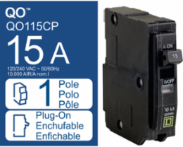 QO Miniature Circuit Breaker 15A 1 Pole Plug-In Mount 10kA