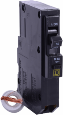 Miniature Circuit Breaker, 15A, 1 Pole, 120V AC, 10kA, Ground Fault 30mA