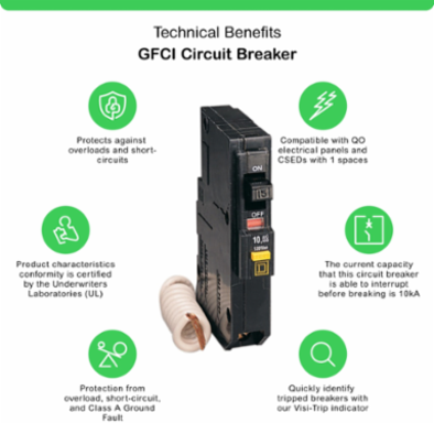 Mini Circuit Breaker 15A 1 Pole 120V AC 10kA Ground Fault