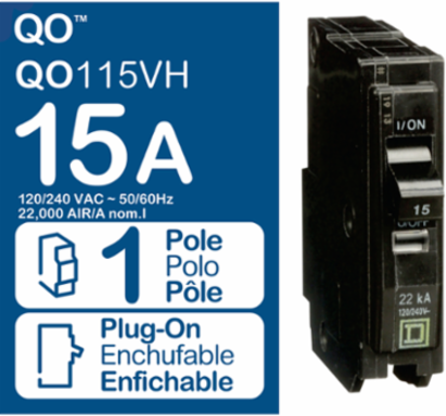 Mini Circuit Breaker 15A 1 Pole 120/240V AC 22kA Plug-In Mount
