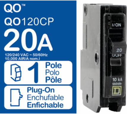 Mini Circuit Breaker 20A 1 Pole 120/240VAC 10kA Plug-In Mount