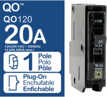 Mini Circuit Breaker 20A 1 Pole 120/240VAC 10kA Plug-In Mount