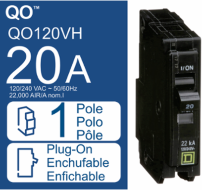 Mini Circuit Breaker 20A 1 Pole 120/240VAC 22kA Plug-in Mount