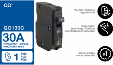 Mini Circuit Breaker 30A 1 Pole Plug-in Mount 10kA 120/240VAC