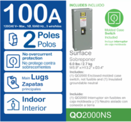 Enclosed Molded Case Switch, 100A, 2 Pole, 240VAC, 10kA, NEMA 1